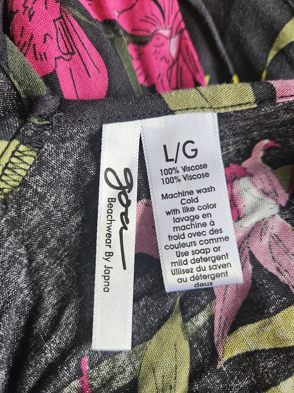 Japna Jone Beachwear Floral Maxi Dress Handkerchief Hem Black Pink Size L - Picture 7 of 8